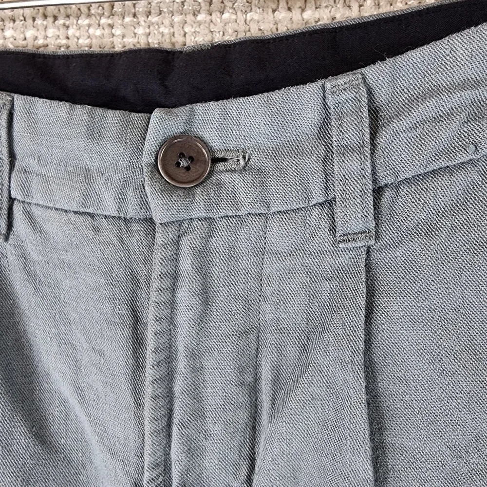 Far Afield UK 100% Heavy Linen Pants Mens Size 3/L Green Blue Pleated Zip 35x28